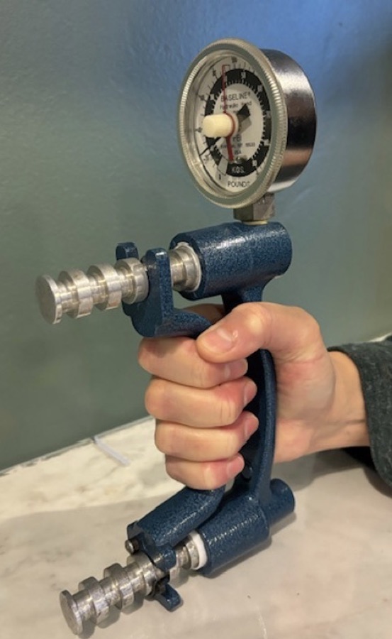 A grip-strength dynamometer used to assess hand strength